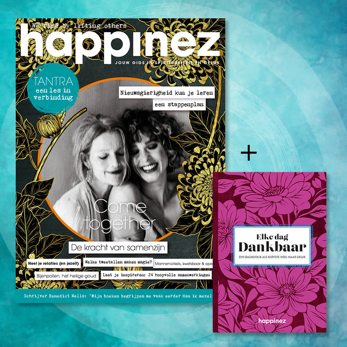 Happinez 8-2025 met dankbaarheidsdagboekje