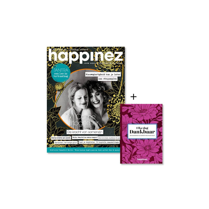 Happinez 8-2025 met dankbaarheidsdagboekje