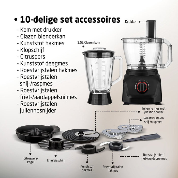 Foodprocessor - 8-in-1 keukenmachine - 3 Liter