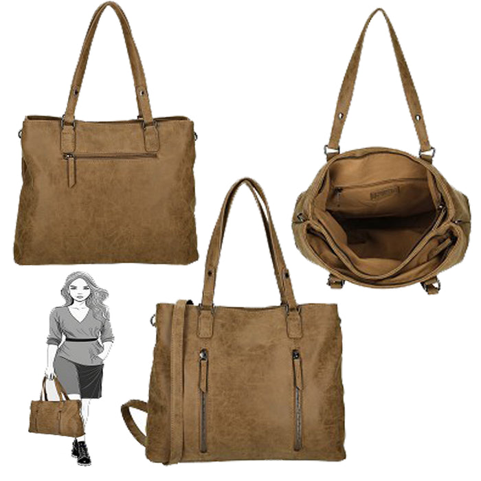 Enrico Benetti shopper - in camel, navy en zwart