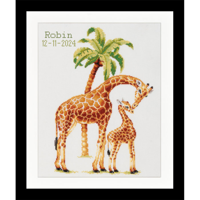 Borduurpakket (geboorte)tegel Safari Giraf 25 x 38cm - aida of linnen